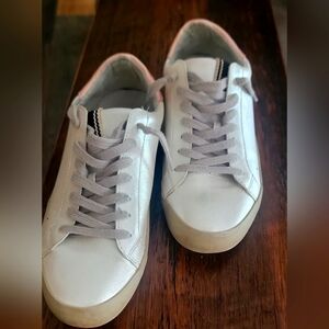 Shu Shop White Leather Sneakers with Gray Laces